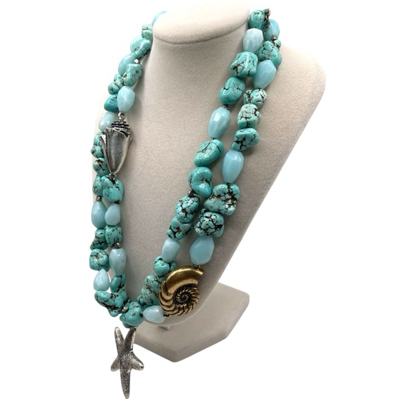 🎉 HP! ❤️ Lucky Brand Turquoise Starfish x Shell Statement Necklace - Picture 2 of 5